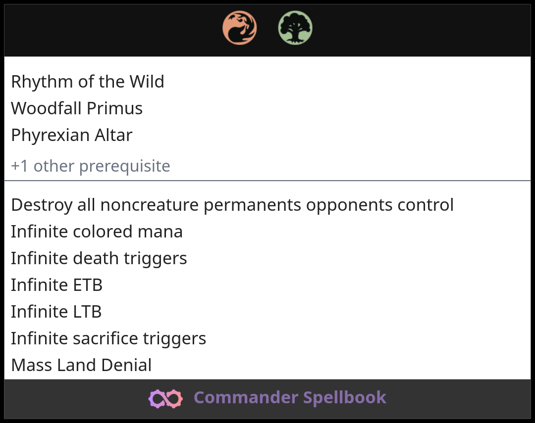 Combo Carta con abilità di sacrificio gratuito. +Melira, Reietta Sylvok +Primus della Foresta Caduta + Magic: the Gathering