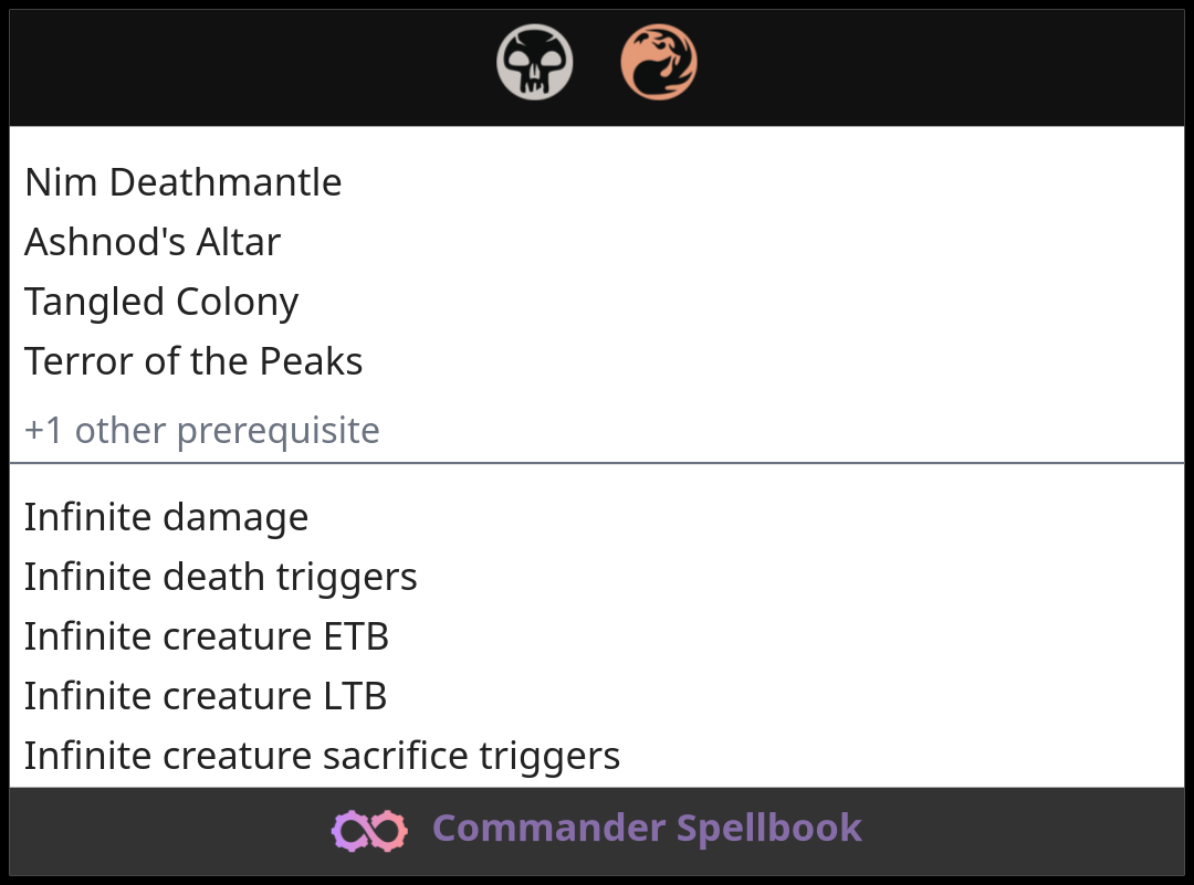 Nim Deathmantle | Ashnod's Altar | Tangled Colony (and one other card)
