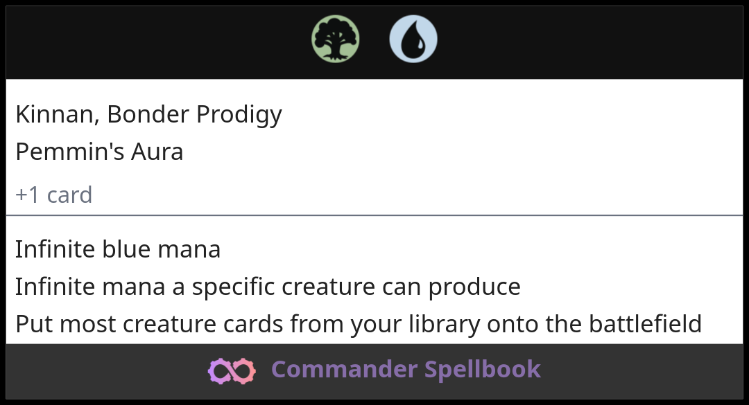 Kinnan, Bonder Prodigy + Pemmin's Aura (and one other card) Combo ...