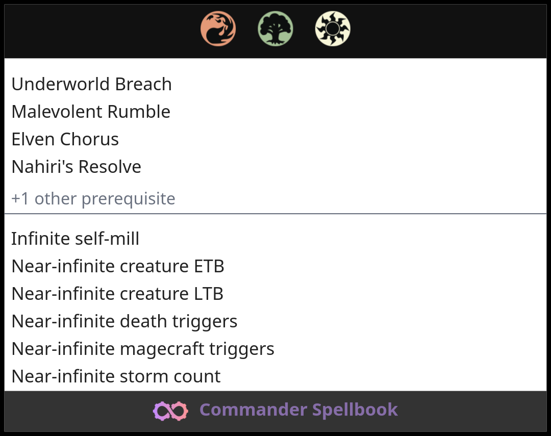 Underworld Breach | Malevolent Rumble | Elven Chorus (and one other card)