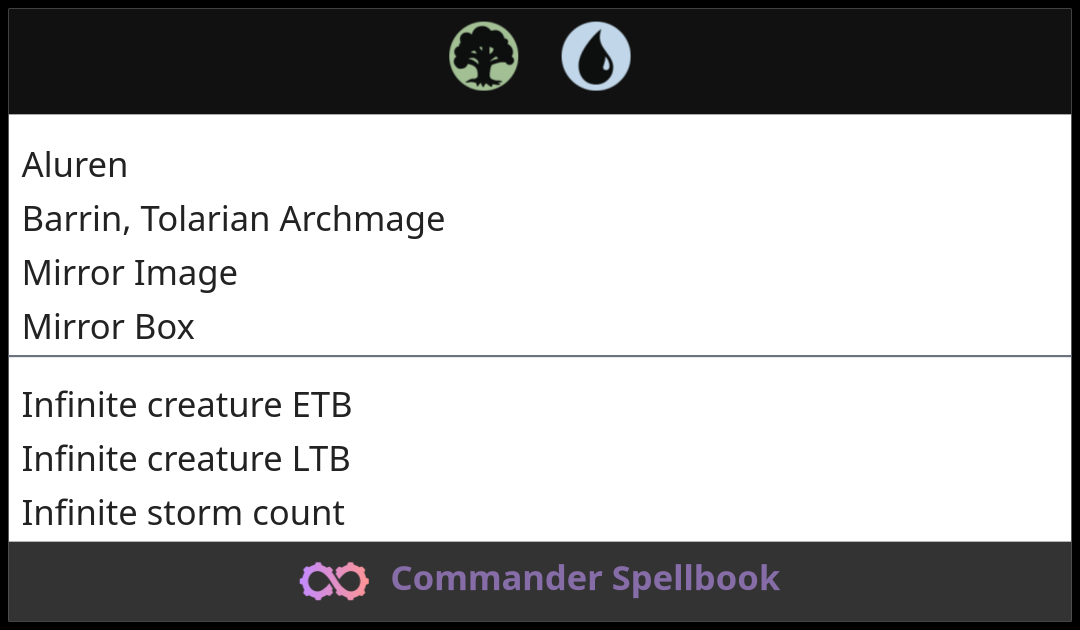 Aluren | Barrin, Tolarian Archmage | Mirror Image (and one other card)