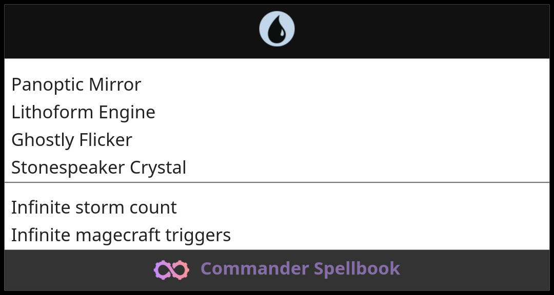 Panoptic Mirror | Lithoform Engine | Ghostly Flicker (and one other card)