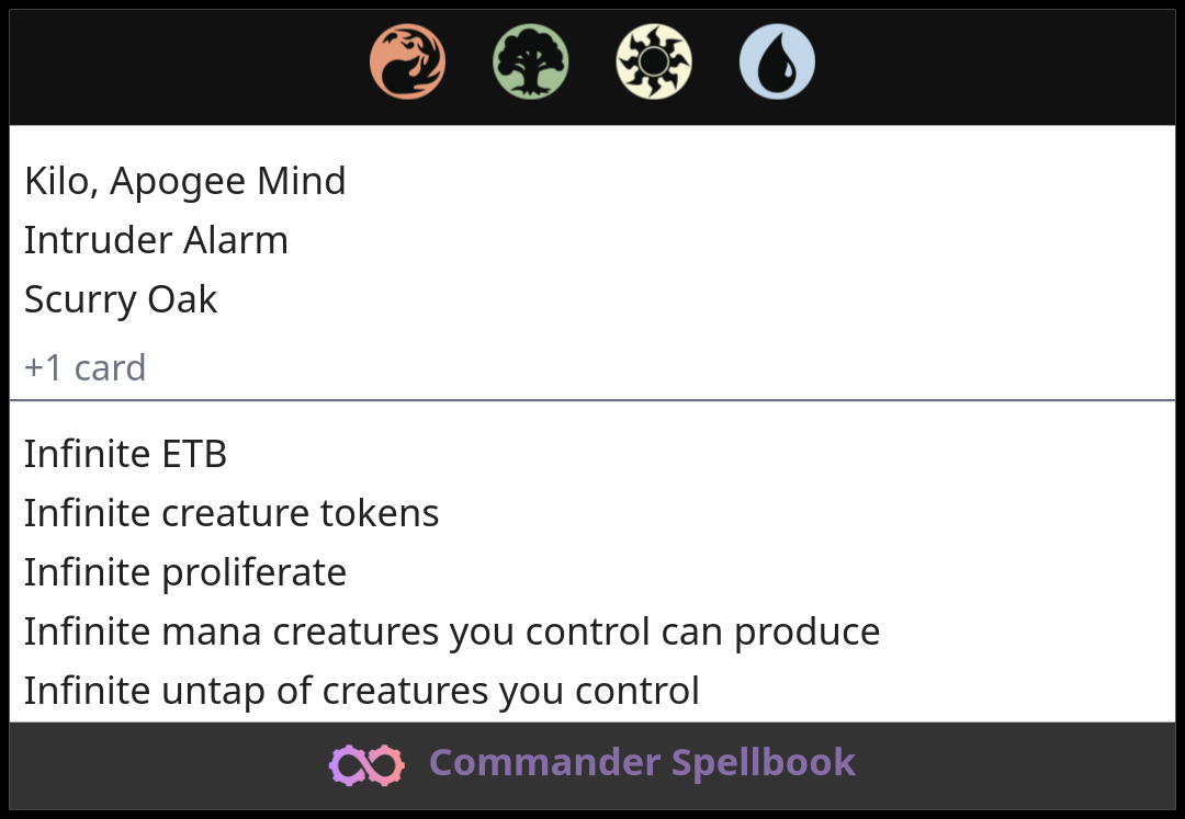 Kilo, Apogee Mind | Intruder Alarm | Scurry Oak (and one other card)