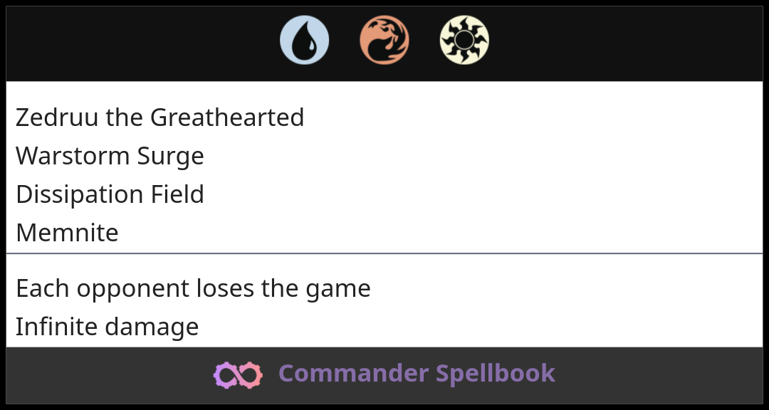 Zedruu the Greathearted | Warstorm Surge | Dissipation Field (and one other  card)
