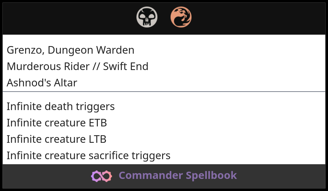 Grenzo, Dungeon Warden | Murderous Rider // Swift End | Ashnod's Altar