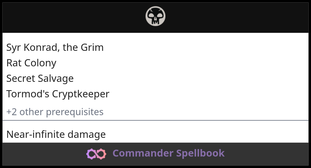 Syr Konrad, the Grim | Rat Colony | Secret Salvage (and one other card)
