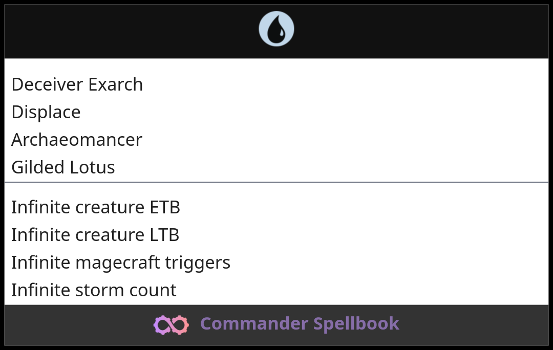 Deceiver Exarch | Displace | Archaeomancer (and one other card)