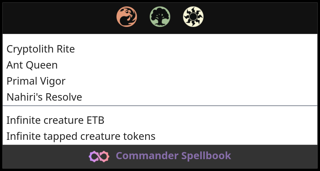Cryptolith Rite | Ant Queen | Primal Vigor (and one other card)