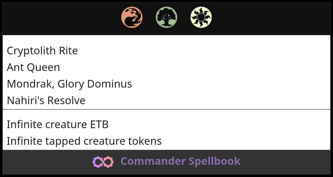Cryptolith Rite | Ant Queen | Mondrak, Glory Dominus (and one other card)