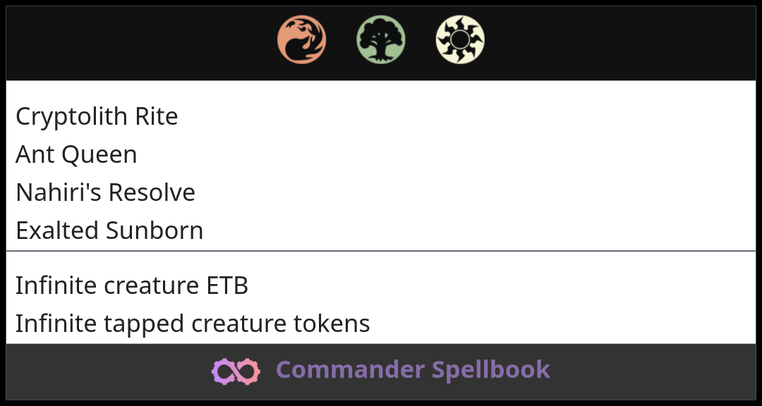 Cryptolith Rite | Ant Queen | Exalted Sunborn (and one other card)