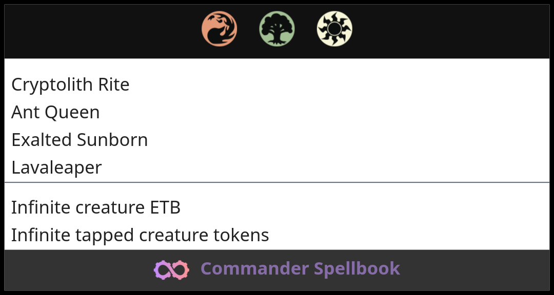 Cryptolith Rite | Ant Queen | Exalted Sunborn (and one other card)