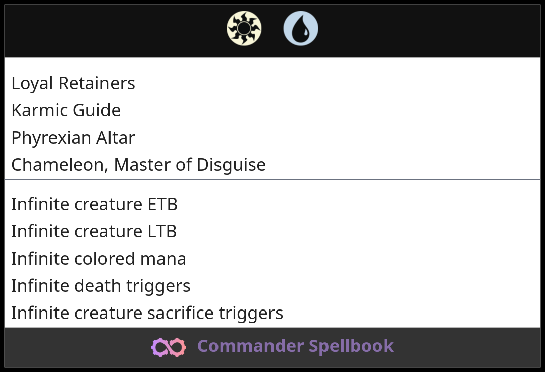 Loyal Retainers | Karmic Guide | Phyrexian Altar (and one other card)