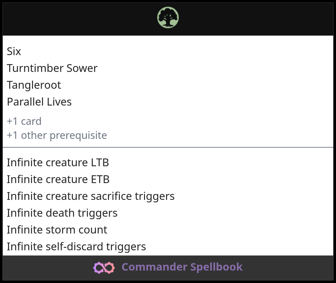 Six | Turntimber Sower | Tangleroot (and two other cards)