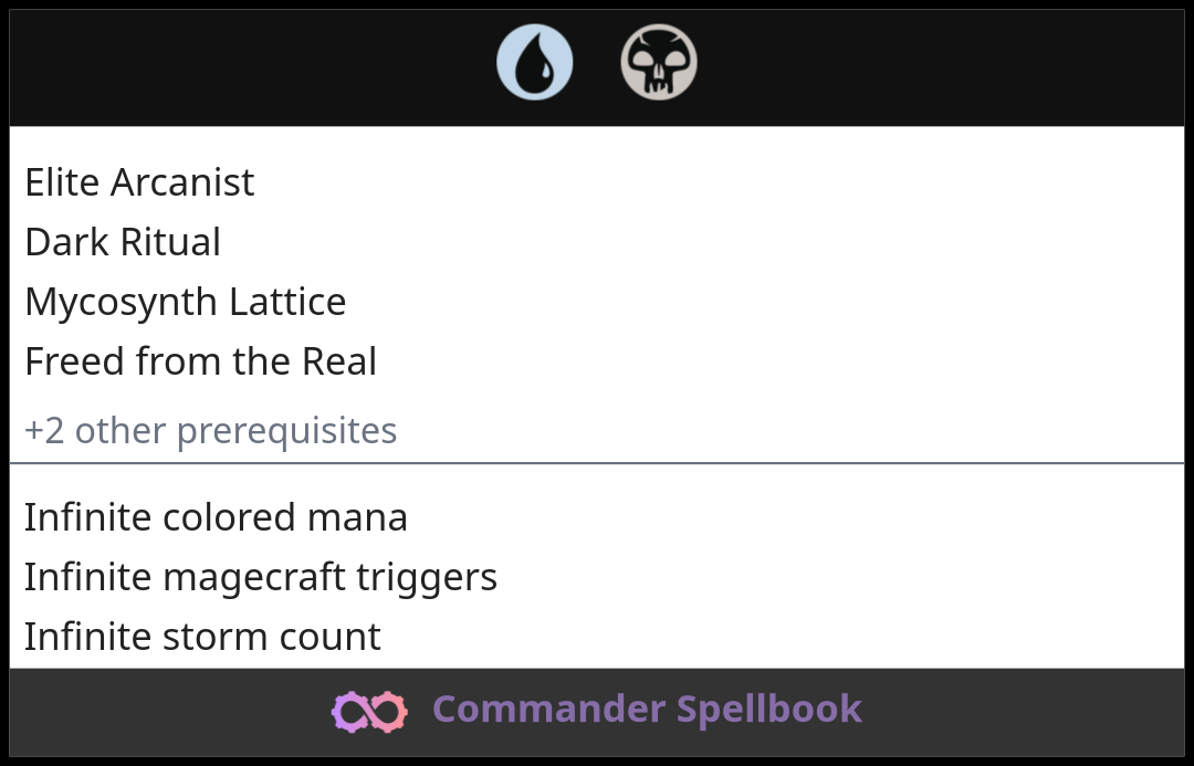 Elite Arcanist | Dark Ritual | Mycosynth Lattice (and one other card)