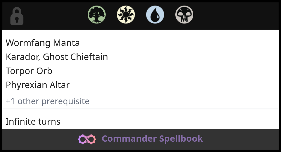 Wormfang Manta | Karador, Ghost Chieftain | Torpor Orb (and one other card)