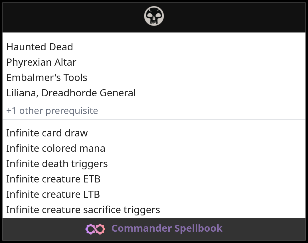 Haunted Dead | Phyrexian Altar | Embalmer's Tools (and one other card)