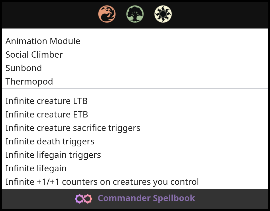Animation Module | Social Climber | Thermopod (and one other card)