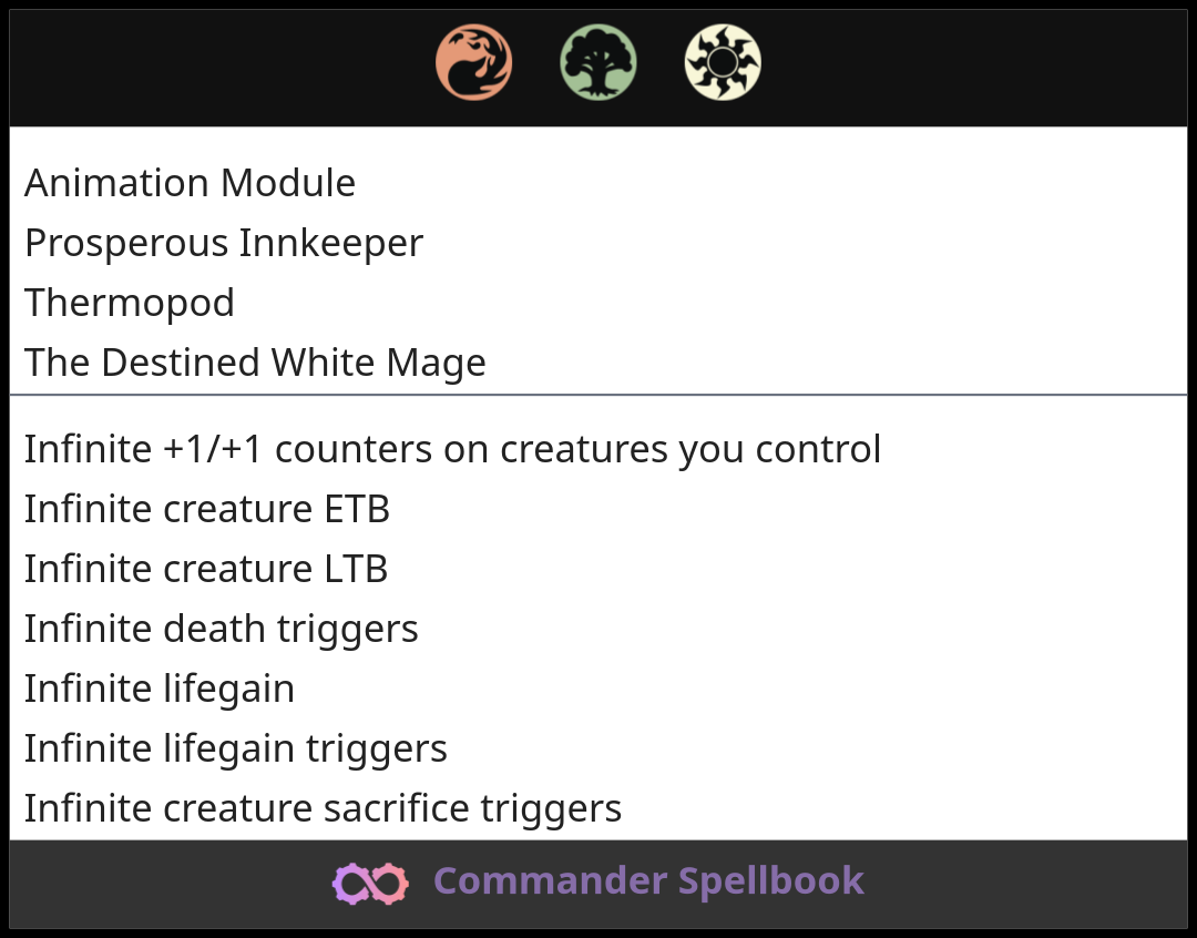 Animation Module | Prosperous Innkeeper | Thermopod (and one other card)