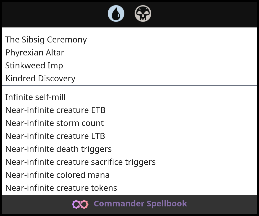 The Sibsig Ceremony | Phyrexian Altar | Stinkweed Imp (and one other card)