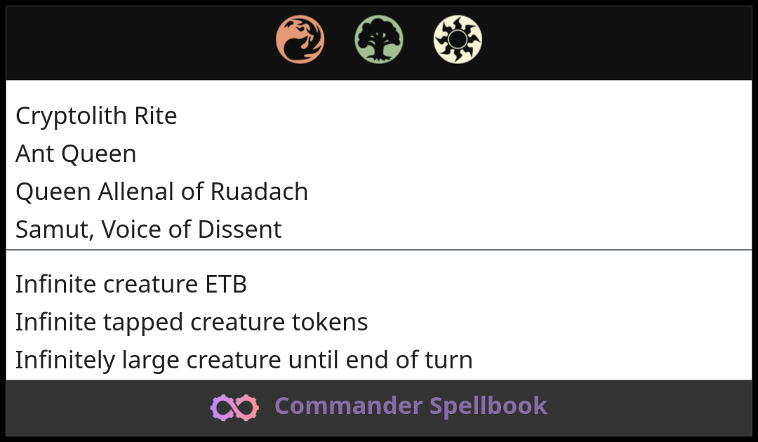Cryptolith Rite | Ant Queen | Queen Allenal of Ruadach (and one other card)