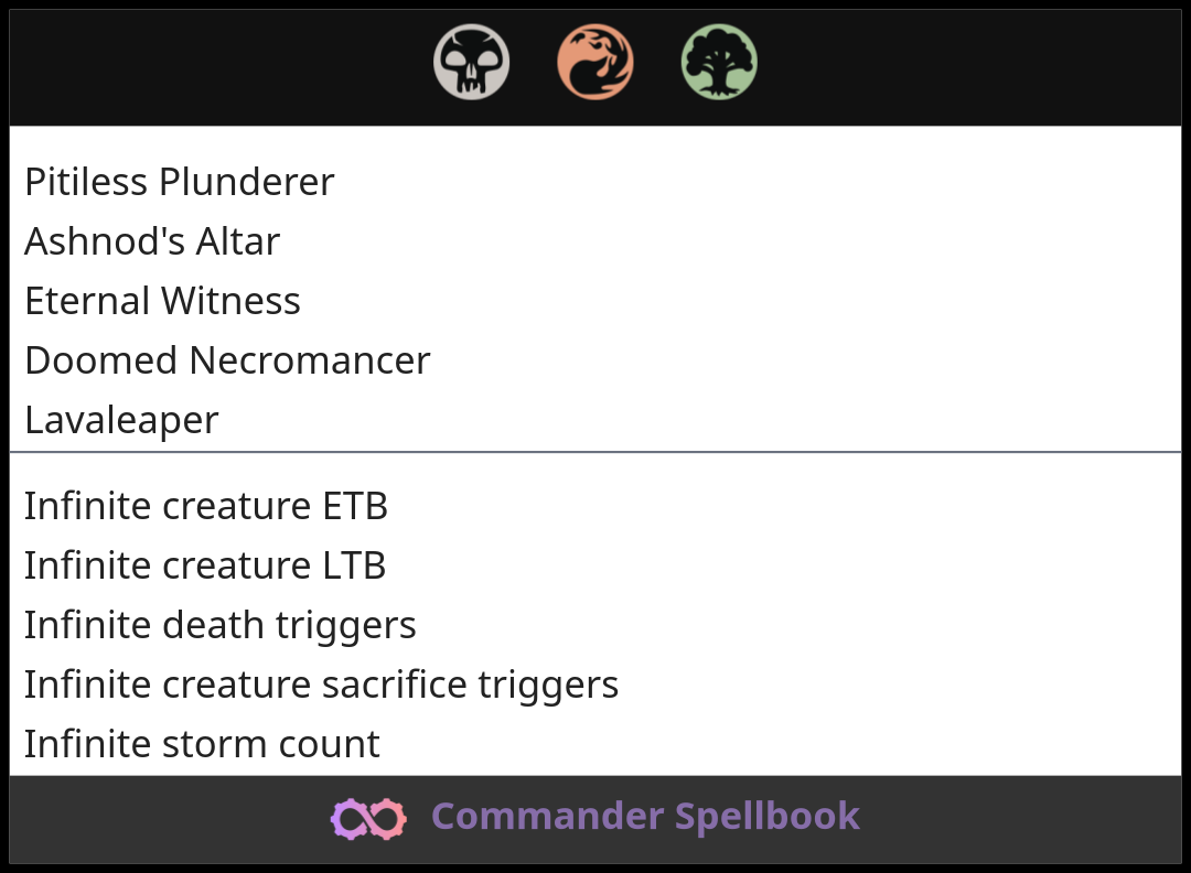 Pitiless Plunderer | Ashnod's Altar | Eternal Witness (and two other cards)