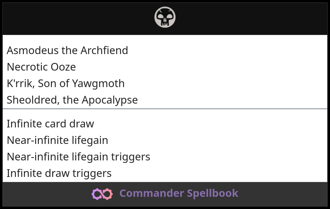 Asmodeus the Archfiend | Necrotic Ooze | K'rrik, Son of Yawgmoth